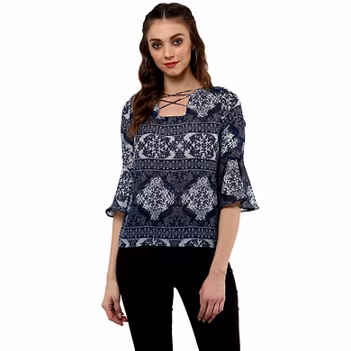 Albely Catrine Cris Cross Blouse Blue Printed Colour-ZP15-XL