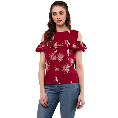 Albely Cloudine Cold Shoulder Blouse Purple Pink Colour-ZP17-S