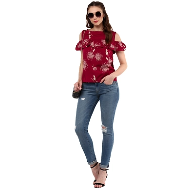 Albely Cloudine Cold Shoulder Blouse Purple Pink Colour-S-Purple Pink-1