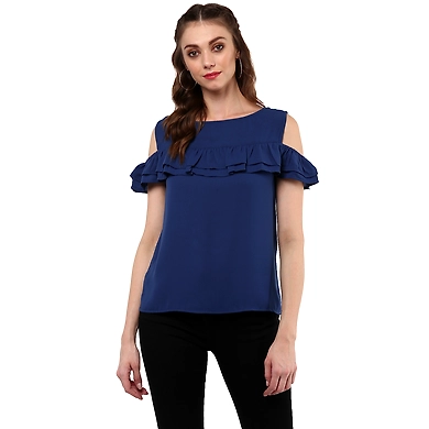 Albely Cloudine Cold Shoulder Blouse Blue Colour-ZP18-M