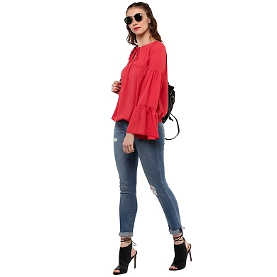 Albely Delilah Bell Sleeves Blouse Rust Colour-L-Rust-1
