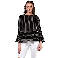 Albely Isabella Stripes Peplum Blouse Black Colour