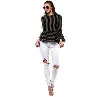 Albely Isabella Stripes Peplum Blouse Black Colour-Black-S