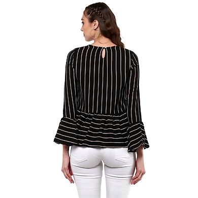 Albely Isabella Stripes Peplum Blouse Black Colour-XL-Black-2