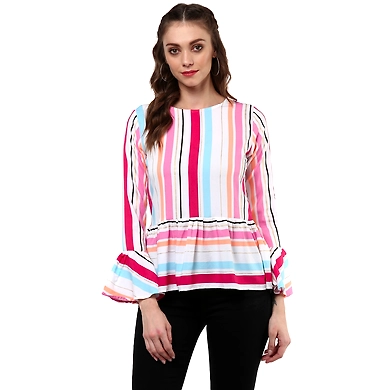 Albely Isabella Stripes Peplum Blouse Multicolour Colour-ZP21-M