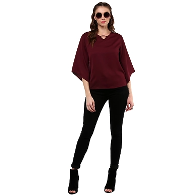 Albely Symphony Love Bell Sleevs Blouse Maroon Colour-L-Maroon-1