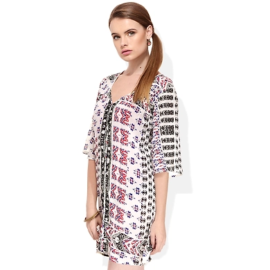 Albely Short Tunic Dress-M-Multi-1