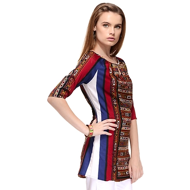 Albely Scarf print Tunic Dress-S-Multi-1