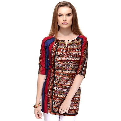 Albely Scarf print Tunic Dress-A-TB18_L