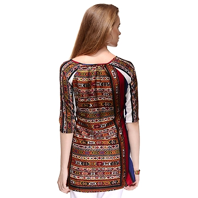 Albely Scarf print Tunic Dress-XL-Multi-2