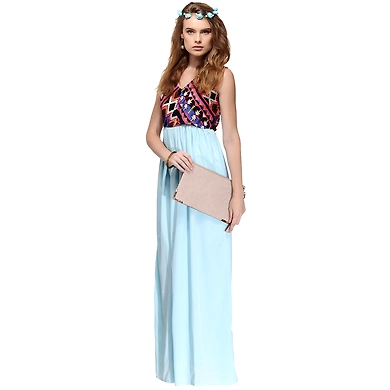 Albely Tribal Maxi Dress-L-Light Blue-1