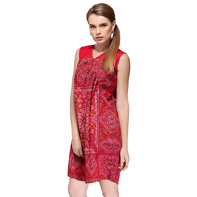 Albely Blooming Red Scarf Dress-L-Multicolor-2