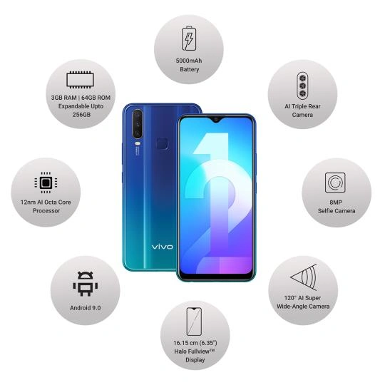 Vivo Y12 ( 3GB  Ram)+(  64GB Storage )-Blue-3GB - 64GB-1