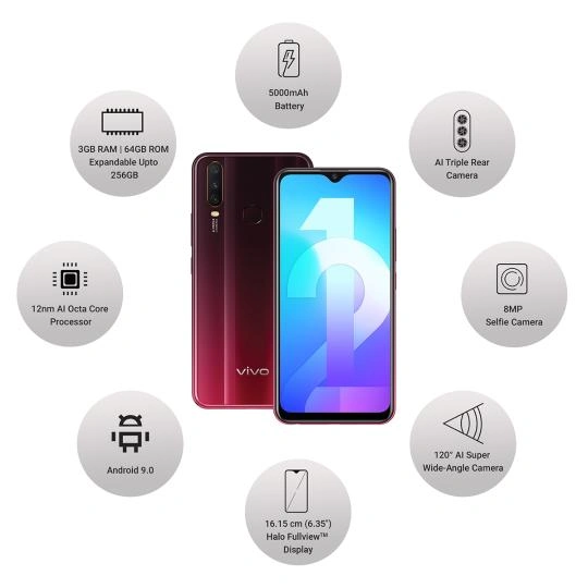 Vivo Y12 ( 3GB  Ram)+(  64GB Storage )-Red-3GB - 64GB-1