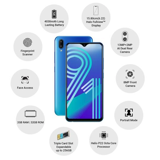 Vivo Y91 ( 2GB  Ram)+(  32GB Storage )-Blue-2GB - 32GB-2