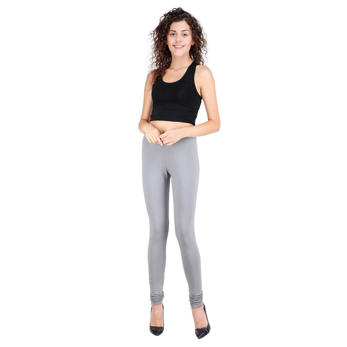 Buy Go Colors Women Solid Dark Grey Ankle Length Leggings online