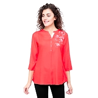 Casual 3/4 Sleeve Solid Printed Women's Tunic Orange-M-Orange