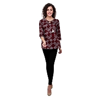 Casual 3/4 Sleeve Solid Printed Women's Tunic Print-A