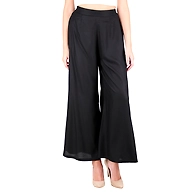 FFU Women's Palazzo Solid Soft Rayon Plain Design with Elastic &amp; Knote  BLACK-BLACK-3XL