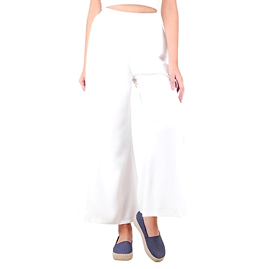 FFU Women's Palazzo Solid Soft Rayon Plain Design with Elastic &amp; Knote  Offwhite-M-Offwhite-1