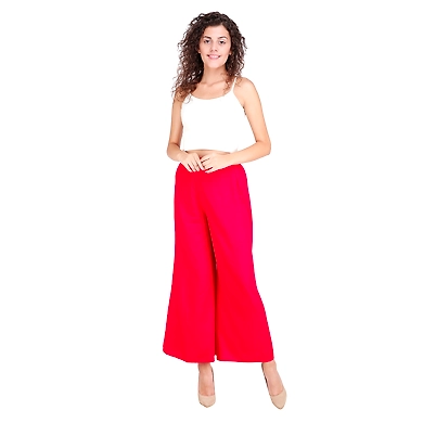 FFU Women's Palazzo Solid Soft Rayon Plain Design with Elastic &amp; Knote  Red-R-PLAZZORed-M