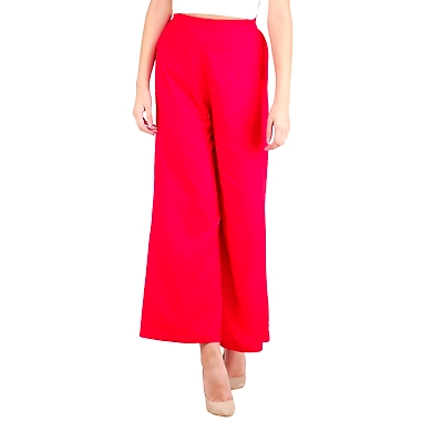 FFU Women's Palazzo Solid Soft Rayon Plain Design with Elastic &amp; Knote  Red-L-Red -1