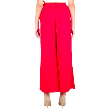 FFU Women's Palazzo Solid Soft Rayon Plain Design with Elastic &amp; Knote  Red-L-Red -2