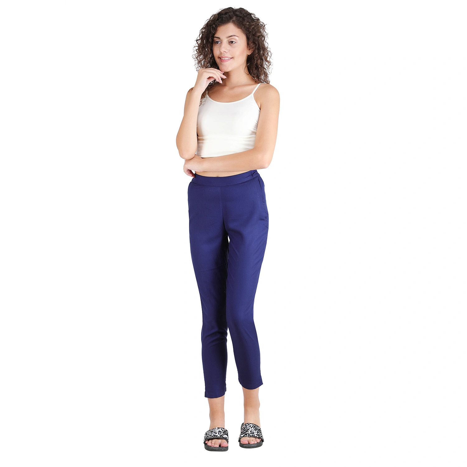 Buy Women Navy Solid Formal Regular Fit Trousers Online  799418  Van  Heusen