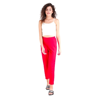 FFU Women's Rayon Regular Fit Solid Pant Red-R-PANTRed-XL