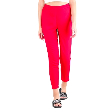 FFU Women's Rayon Regular Fit Solid Pant Red-2XL-Red -1