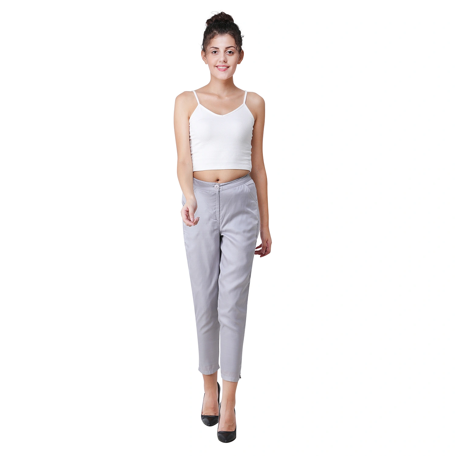 Solid Color Cotton Silk Pant in Light Grey  BMN69