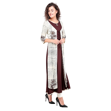 Women Printed Kurtis Brown-Brown -XL-2