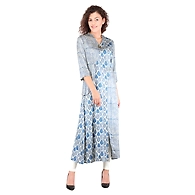 Women modal Printed Satin kurtis Indigo blue-Indigo blue-M