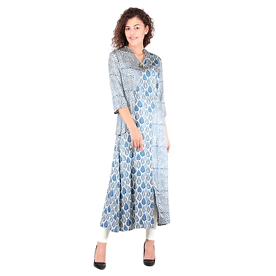 Women modal Printed Satin kurtis Indigo blue-Indigo blue-2XL-1