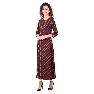 Women Block print kurti Coffee-M-Coffee