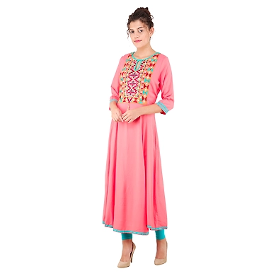 Women's Embroidered Falred Kurti Carrot-M-Carrot-1