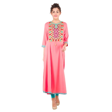 Women's Embroidered Falred Kurti Carrot-K413-Carrot-XL