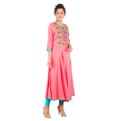 Women's Embroidered Falred Kurti Carrot-2XL-Carrot-2