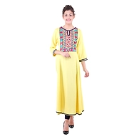 Women's Embroidered Falred Kurti Mustard