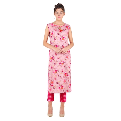 FFU Women's Casual Printed Kurti Set Fushia Pink-K822-Fushia-2XL
