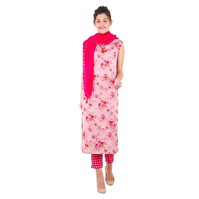 FFU Women's Casual Printed Kurti Set Fushia Pink-3XL-Pink-1