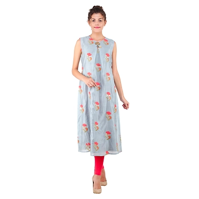 FFU Women's Printed Kurti Grey-K872-Grey-XL