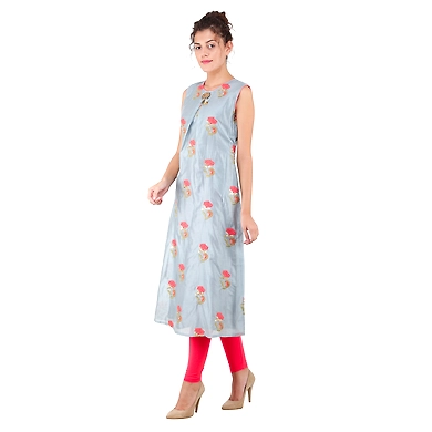 FFU Women's Printed Kurti Grey-XL-Grey-2