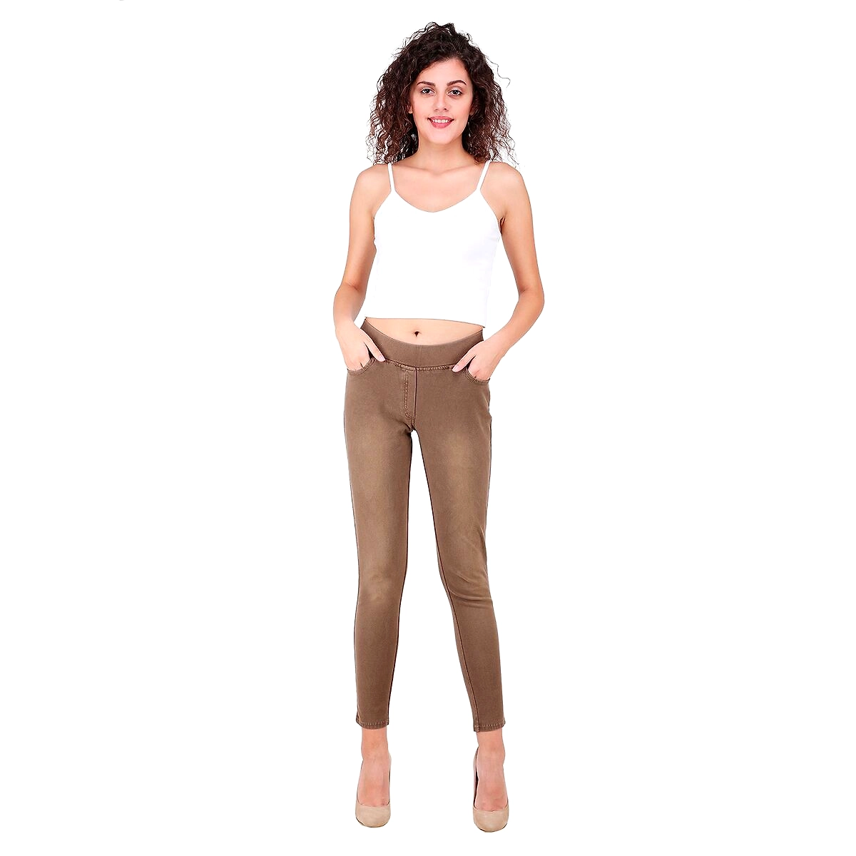 Brown denim jeggings best sale