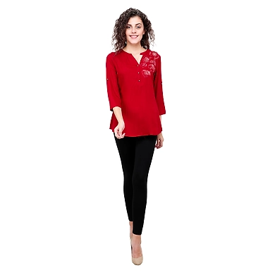 Casual 3/4 Sleeve Solid Printed Women's Tunic Mehroon-FT903-Mehroon-XL