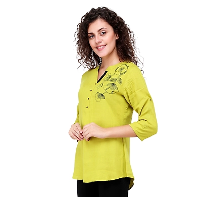 Casual 3/4 Sleeve Solid Printed Women's Tunic Musterd-Musterd-L-2