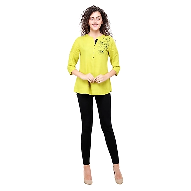 Casual 3/4 Sleeve Solid Printed Women's Tunic Musterd-FT903-Musterd-XL