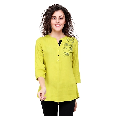 Casual 3/4 Sleeve Solid Printed Women's Tunic Musterd-Musterd-3XL-1