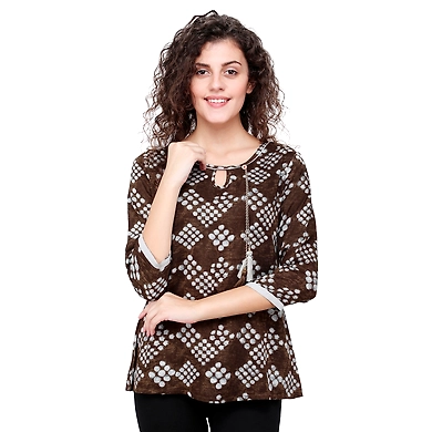 Casual 3/4 Sleeve Solid Printed Women's Tunic Print-B-XL-Multicolour-1