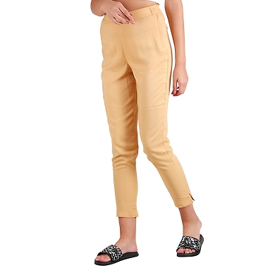 Women's Rayon Regular Fit Solid Pant Fawn-L-Fawn -2